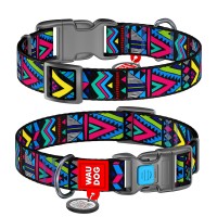 Ошейник WAUDOG Nylon с QR паспортом, рисунок "Инди", пластиковый фастекс Разноцветный, Нейлон, Размер: XS (23-35 см)