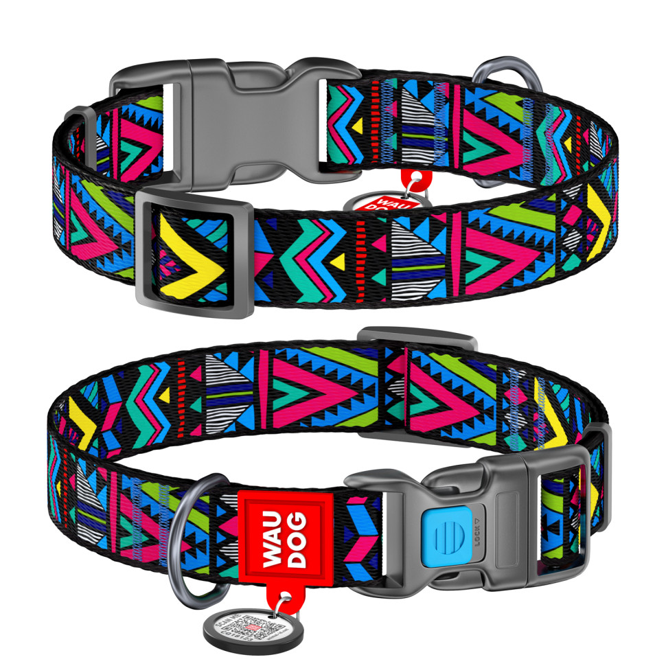 Ошейник WAUDOG Nylon с QR паспортом, рисунок "Инди", пластиковый фастекс Разноцветный, Нейлон, Размер: XS (23-35 см)