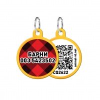 Адресник WAUDOG Smart ID с QR паспортом, рисунок "Шотландка", круг,  25 мм, золото