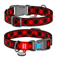 Ошейник WAUDOG Nylon с QR паспортом, рисунок "Шотландка красная", пластиковый фастекс Разноцветный, Нейлон, Размер: XS (23-35  см)