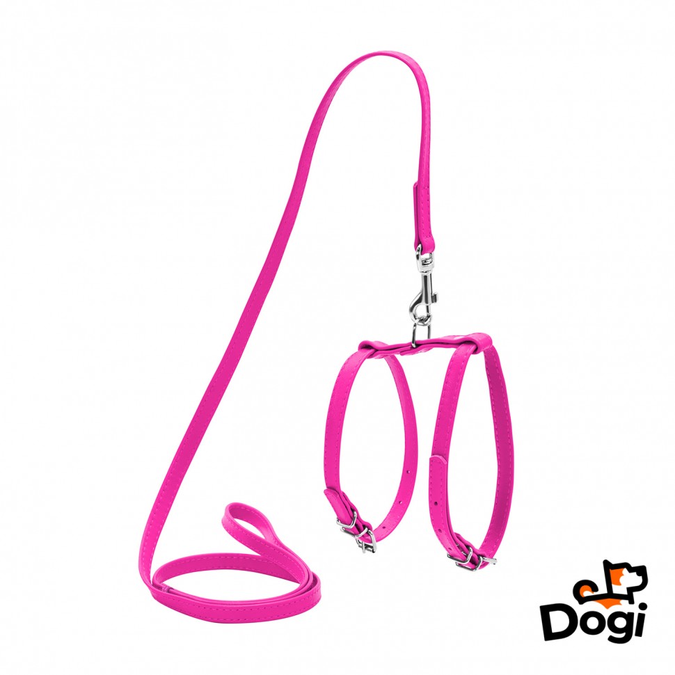 Шлея WAUDOG Glamour с поводком для кошек и мелких собак Розовый, кожа, Обхват груди 55-65 см