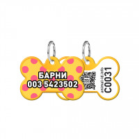 Адресник WAUDOG Smart ID с QR паспортом, рисунок "Желтая полька", кость, 31х21 мм, золото