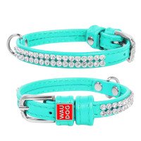 Ошейник WAUDOG Glamour "Полотно стразы" Ментоловый, кожа, Размер: XS (19-25 см)