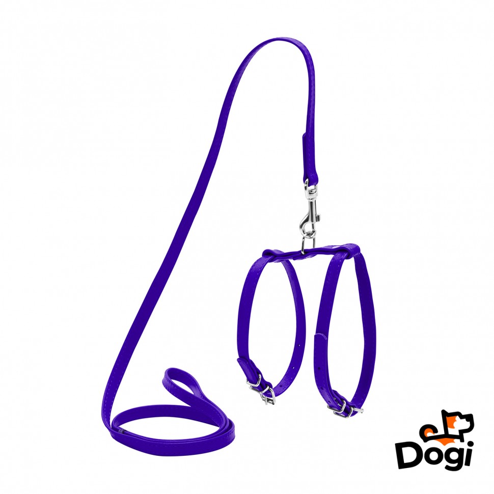 Шлея WAUDOG Glamour с поводком для кошек и мелких собак Фиолетовый, кожа, Обхват груди 55-65 см