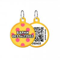 Адресник WAUDOG Smart ID с QR паспортом, рисунок "Желтая полька", круг, 25 мм, золото