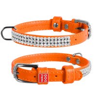 Ошейник WAUDOG Glamour "Полотно стразы" Оранжевый, кожа, Размер: XS (21-29 см)