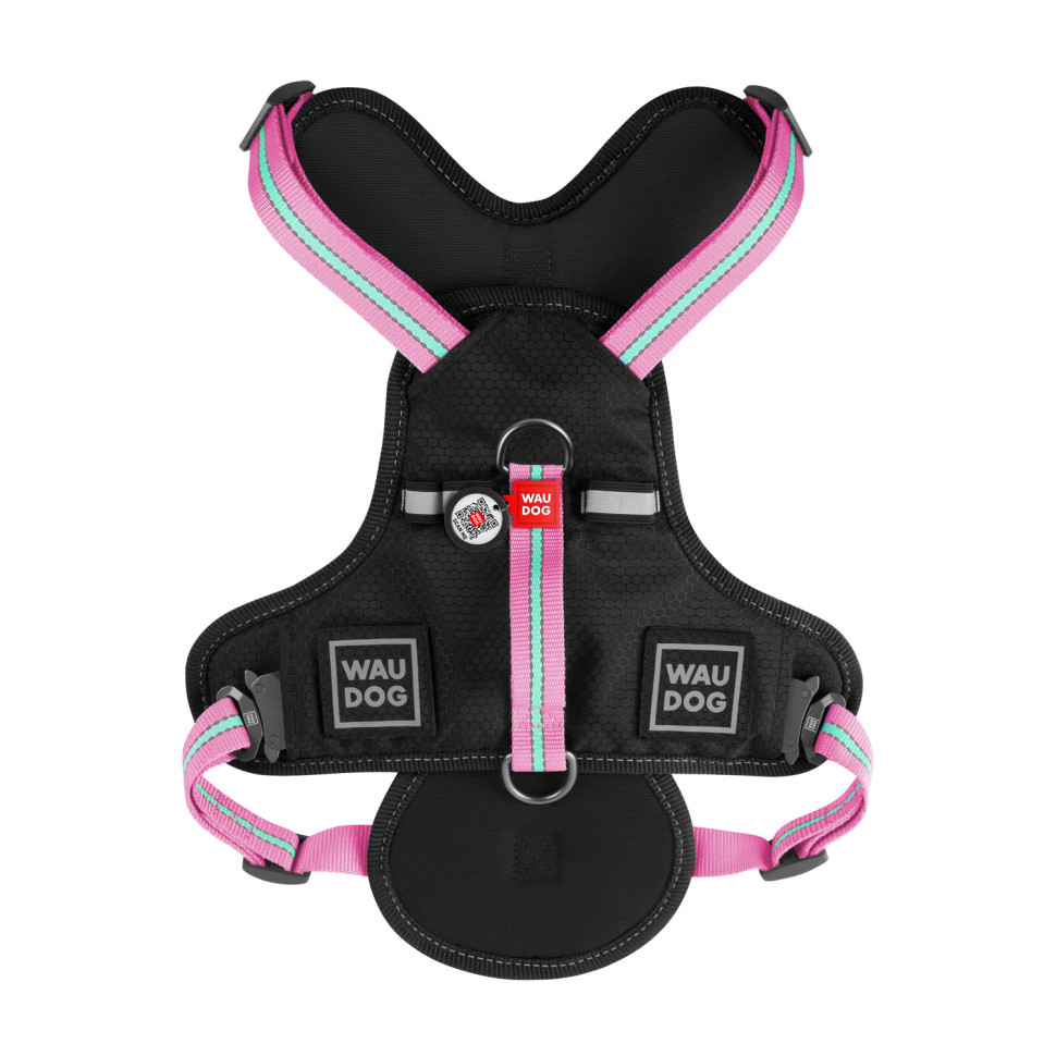 Шлея WAUDOG Nylon с QR паспортом, безопасная, металлическая пряжка-фастекс Розовый, Нейлон, Обхват груди 60-80 см