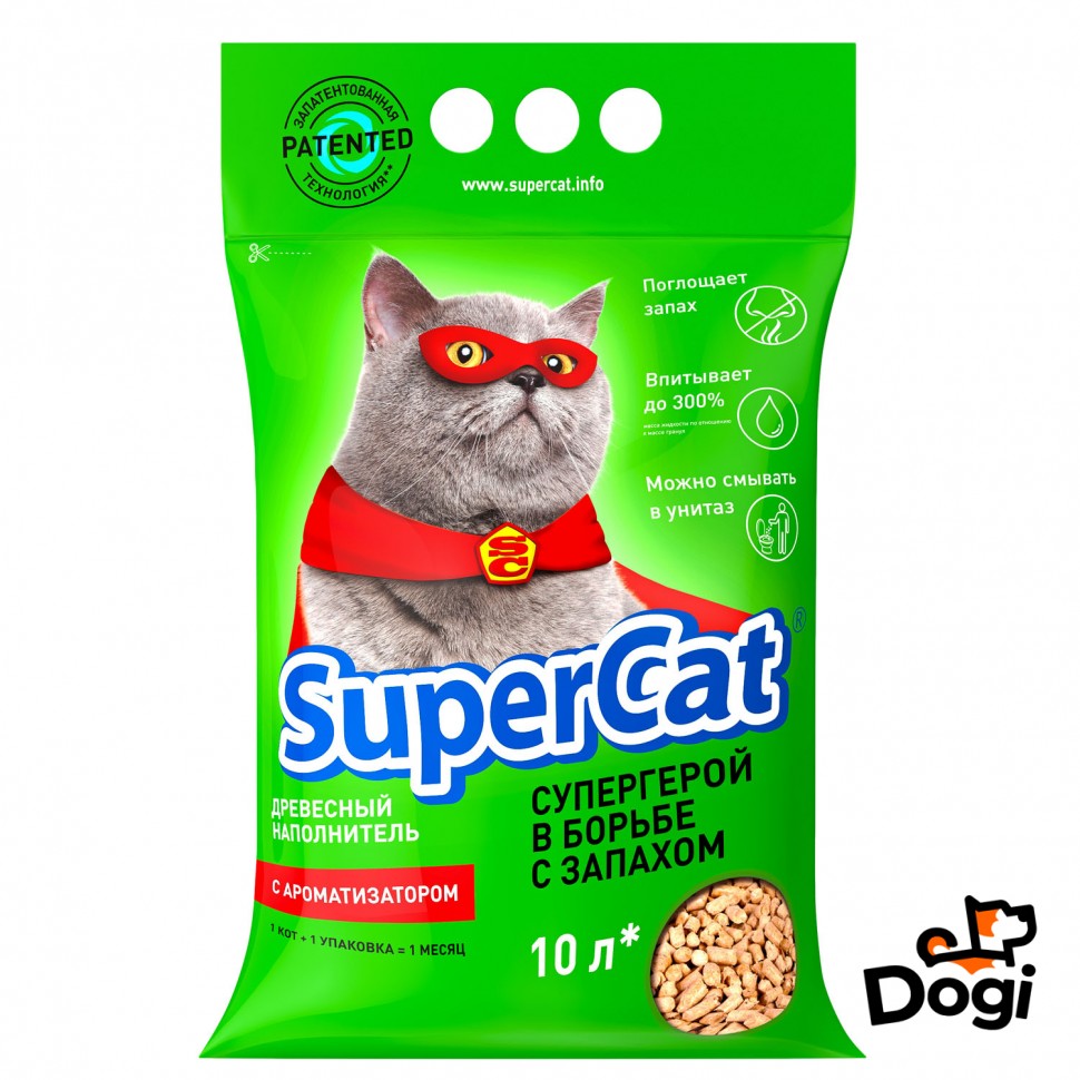 Наполнитель древесный SuperCat С АРОМАТИЗАТОРОМ, 3 кг, Лаванда, 3551