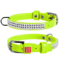 Ошейник WAUDOG Glamour "Полотно стразы" Зеленый, кожа, Размер: XS (21-29 см)