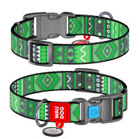 Ошейник WAUDOG Nylon с QR паспортом, рисунок "Этно зелёный", пластиковый фастекс Разноцветый, нейлон, Размер: XS (23-35  см)