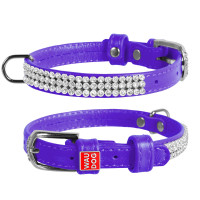 Ошейник WAUDOG Glamour "Полотно стразы" Фиолетовый, кожа, Размер: XS (21-29 см)