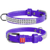 Ошейник WAUDOG Glamour "Полотно стразы" Фиолетовый, кожа, Размер: XS (21-29 см)