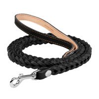 Поводок CoLLaR квадратное плетение, без прошивки черный, кожа (122 см)