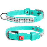 Ошейник WAUDOG Glamour "Полотно стразы" Ментоловый, кожа, Размер: XS (21-29 см)