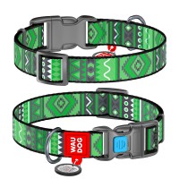 Ошейник WAUDOG Nylon с QR паспортом, рисунок "Этно зелёный", пластиковый фастекс Разноцветый, нейлон, Размер: L (35-58  см)