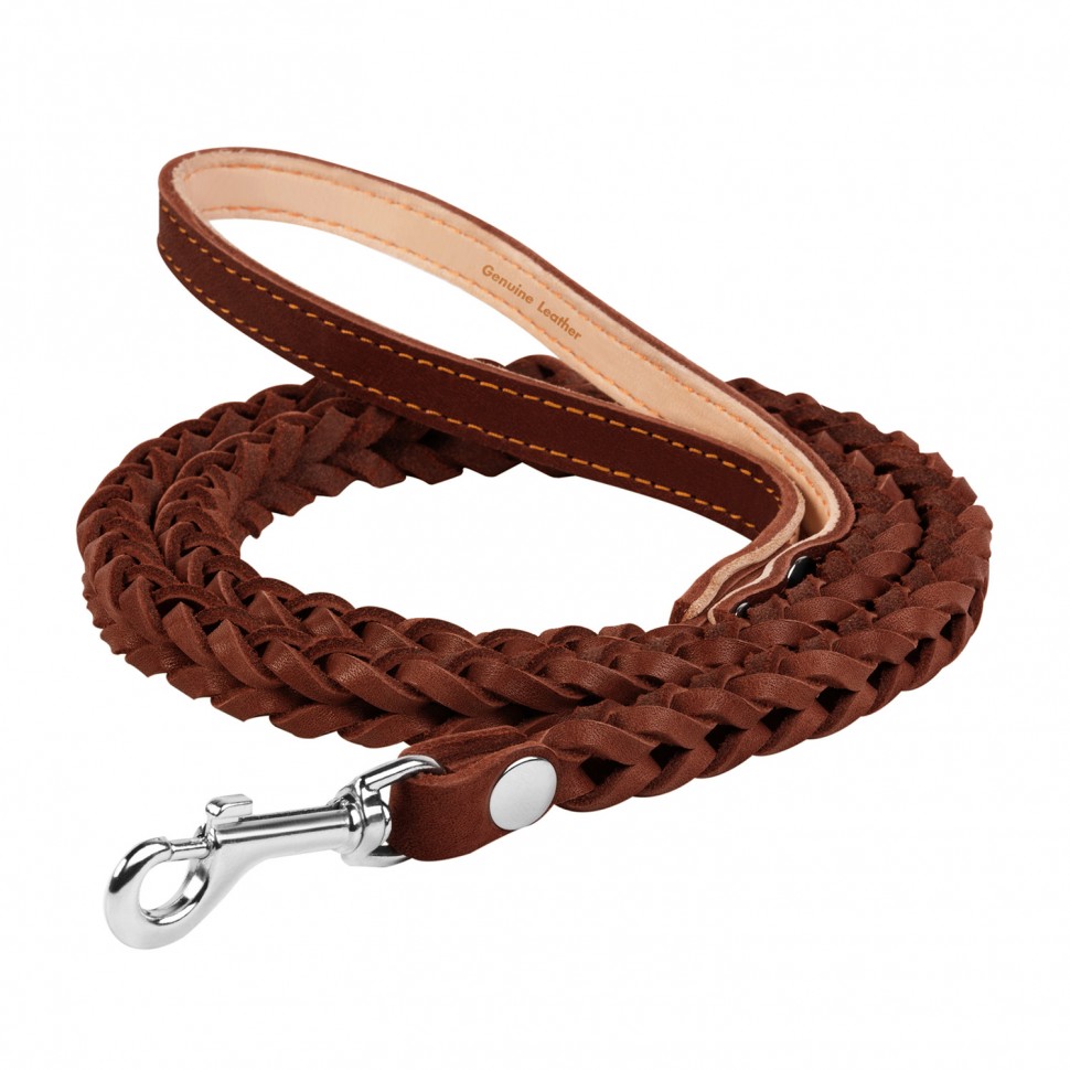 Поводок CoLLaR квадратное плетение, без прошивки коричневый, кожа (122 см)
