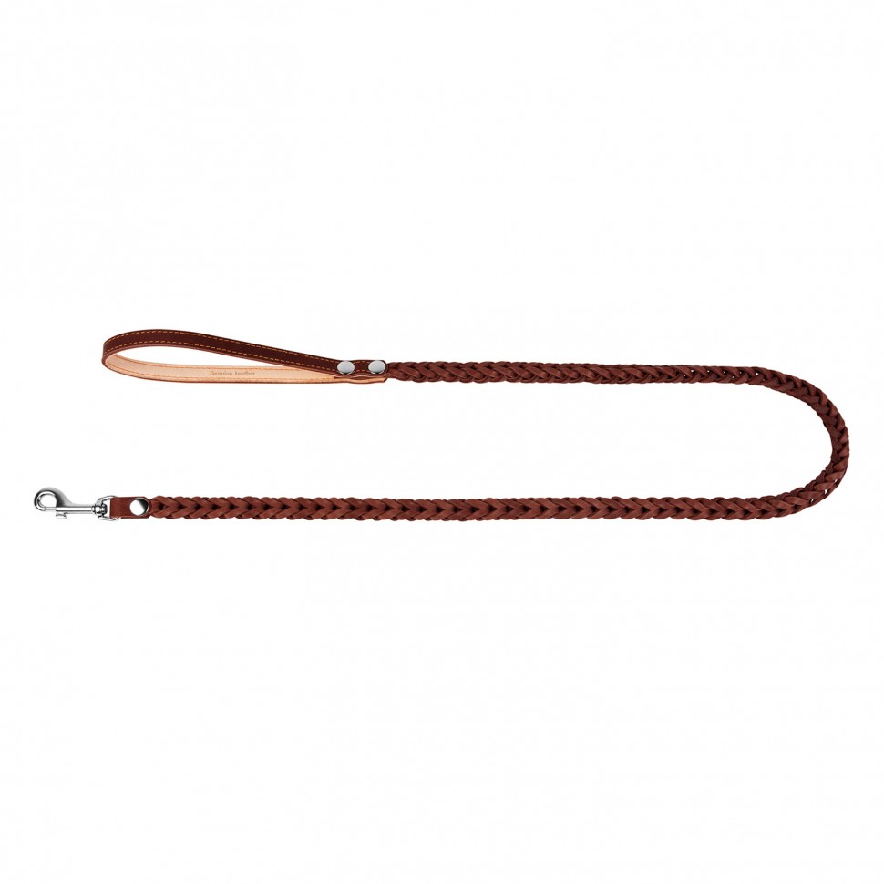 Поводок CoLLaR квадратное плетение, без прошивки коричневый, кожа (122 см)