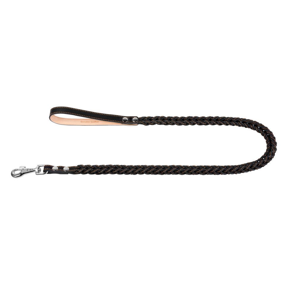 Поводок CoLLaR квадратное плетение, с прошивкой черный, кожа (122 см)